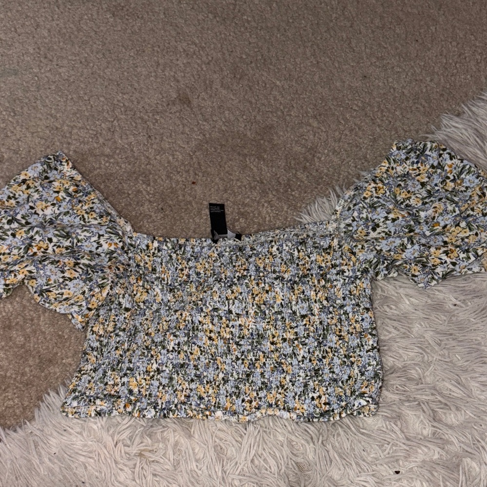 Forever 21 Floral Smocked Off-Shoulder Blouse